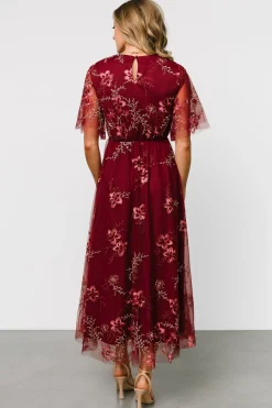 Hot Baltic Born Arabella Embroidered Tulle Maxi Dress | Burgundy Floral BurgundyFloral
