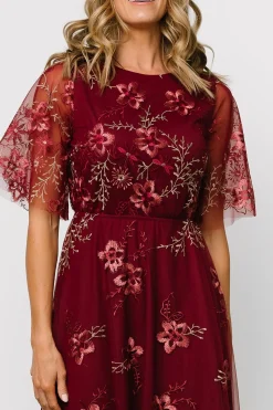 Hot Baltic Born Arabella Embroidered Tulle Maxi Dress | Burgundy Floral BurgundyFloral