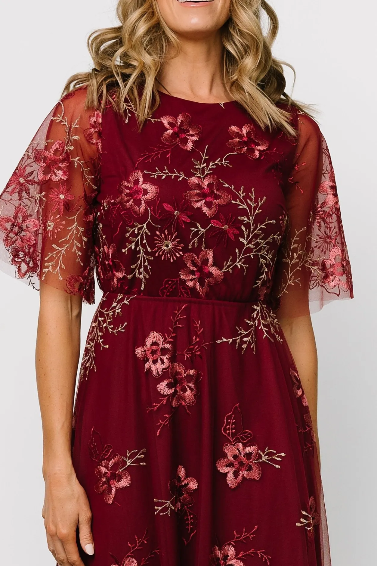 Hot Baltic Born Arabella Embroidered Tulle Maxi Dress | Burgundy Floral BurgundyFloral