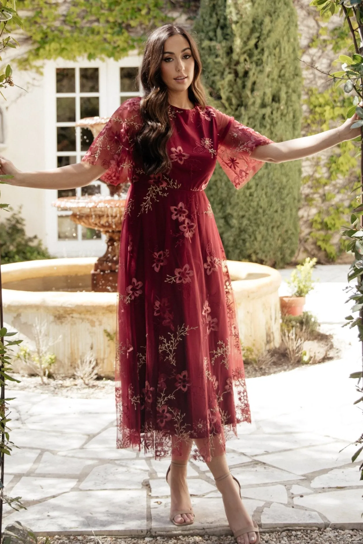 Hot Baltic Born Arabella Embroidered Tulle Maxi Dress | Burgundy Floral BurgundyFloral