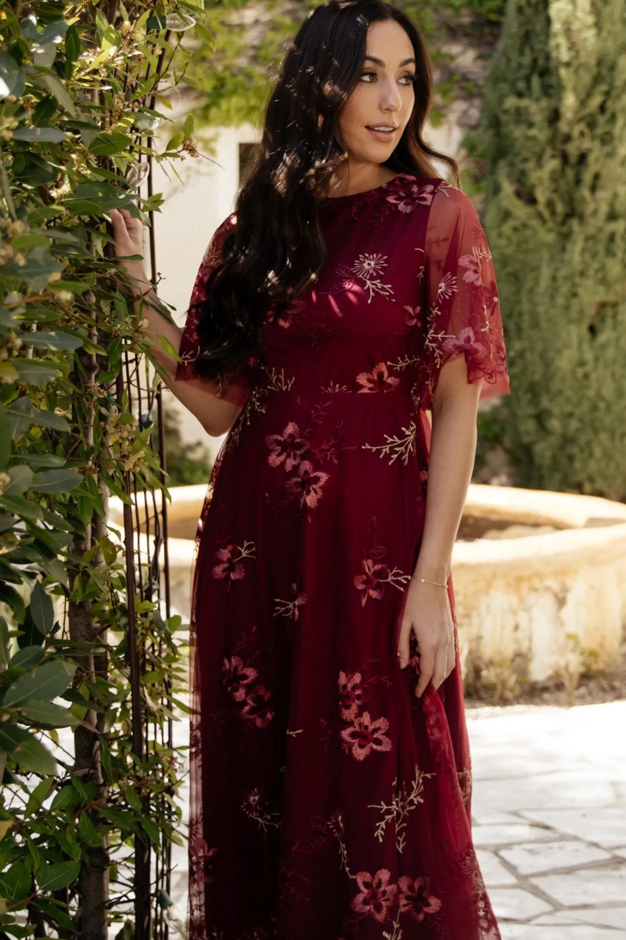 Hot Baltic Born Arabella Embroidered Tulle Maxi Dress | Burgundy Floral BurgundyFloral