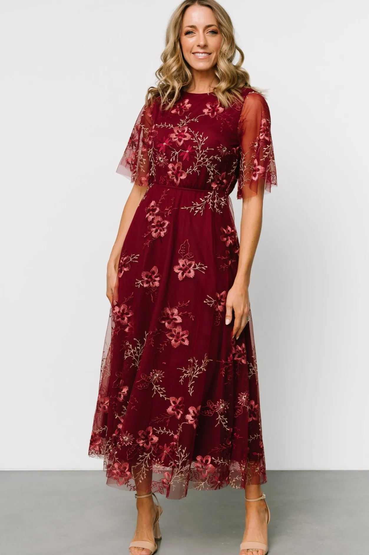 Hot Baltic Born Arabella Embroidered Tulle Maxi Dress | Burgundy Floral BurgundyFloral
