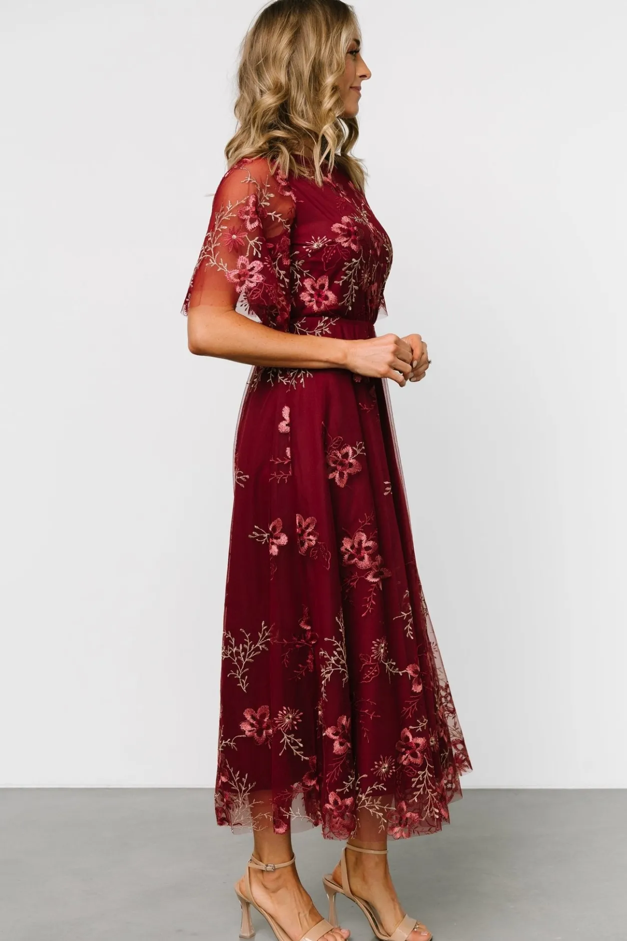 Hot Baltic Born Arabella Embroidered Tulle Maxi Dress | Burgundy Floral BurgundyFloral