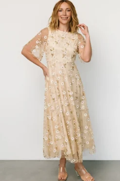 Hot Baltic Born Arabella Embroidered Tulle Maxi Dress | Gold + White Gold+White