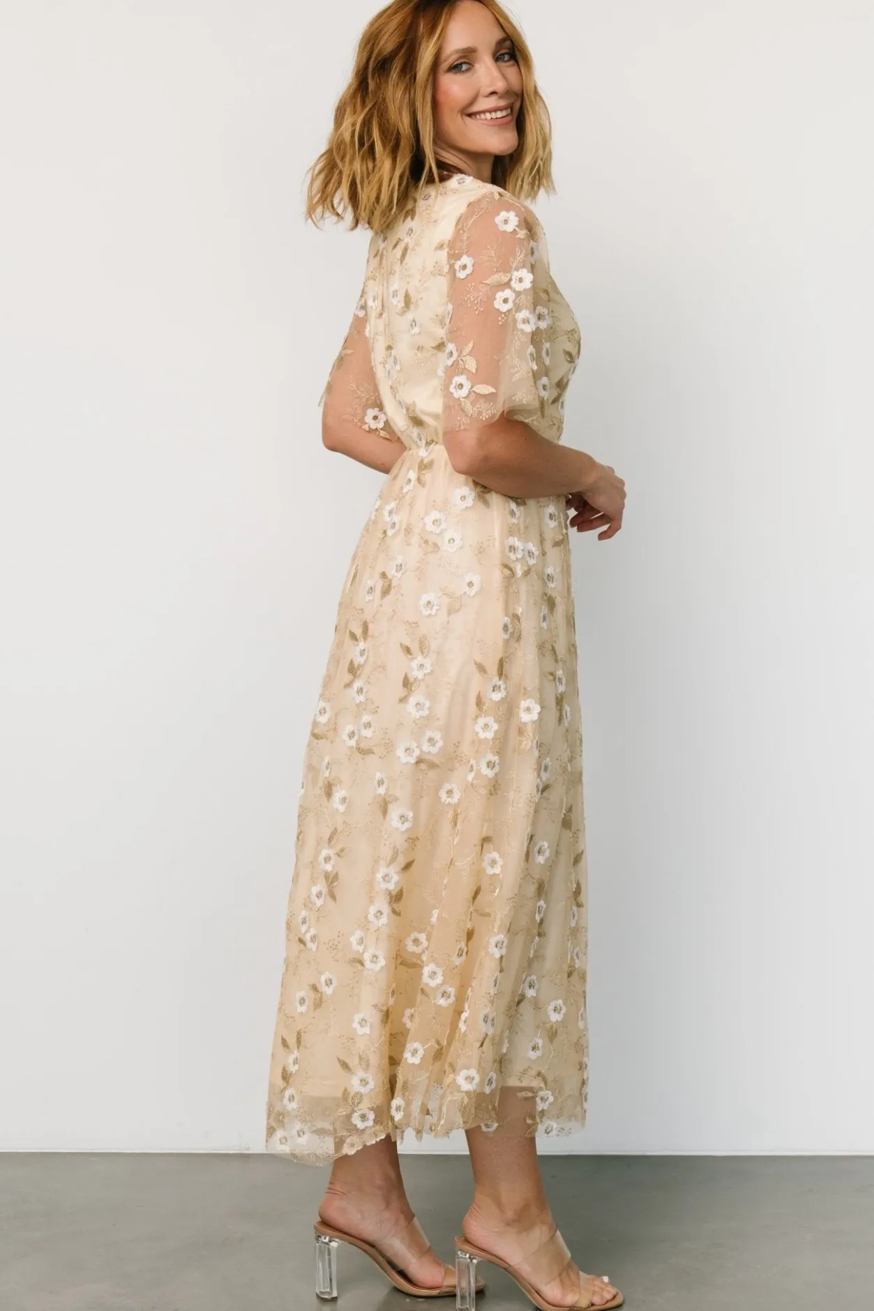 Hot Baltic Born Arabella Embroidered Tulle Maxi Dress | Gold + White Gold+White