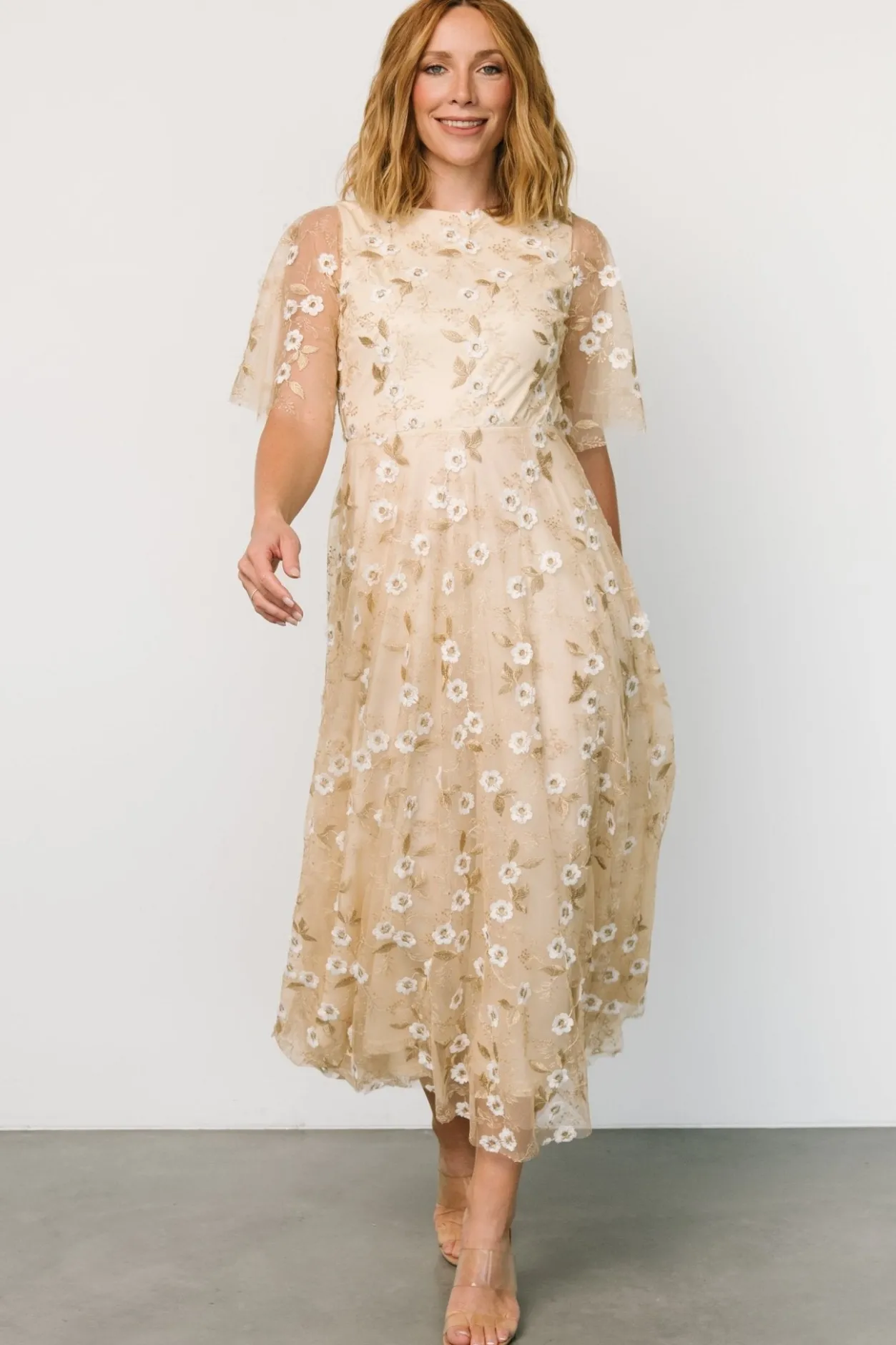 Hot Baltic Born Arabella Embroidered Tulle Maxi Dress | Gold + White Gold+White