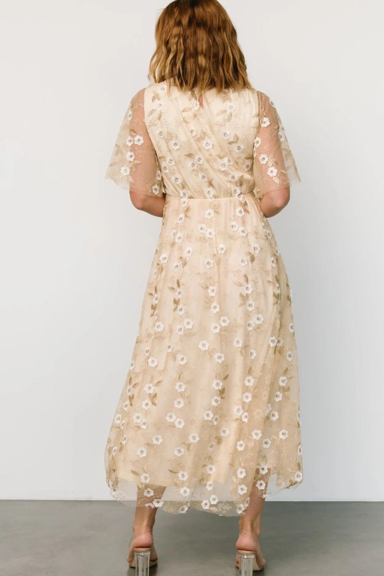 Hot Baltic Born Arabella Embroidered Tulle Maxi Dress | Gold + White Gold+White