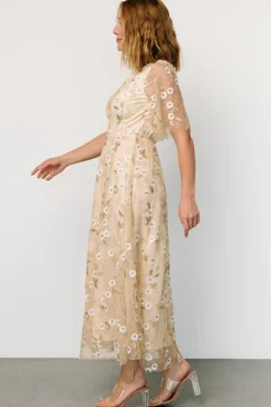 Hot Baltic Born Arabella Embroidered Tulle Maxi Dress | Gold + White Gold+White