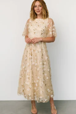 Hot Baltic Born Arabella Embroidered Tulle Maxi Dress | Gold + White Gold+White