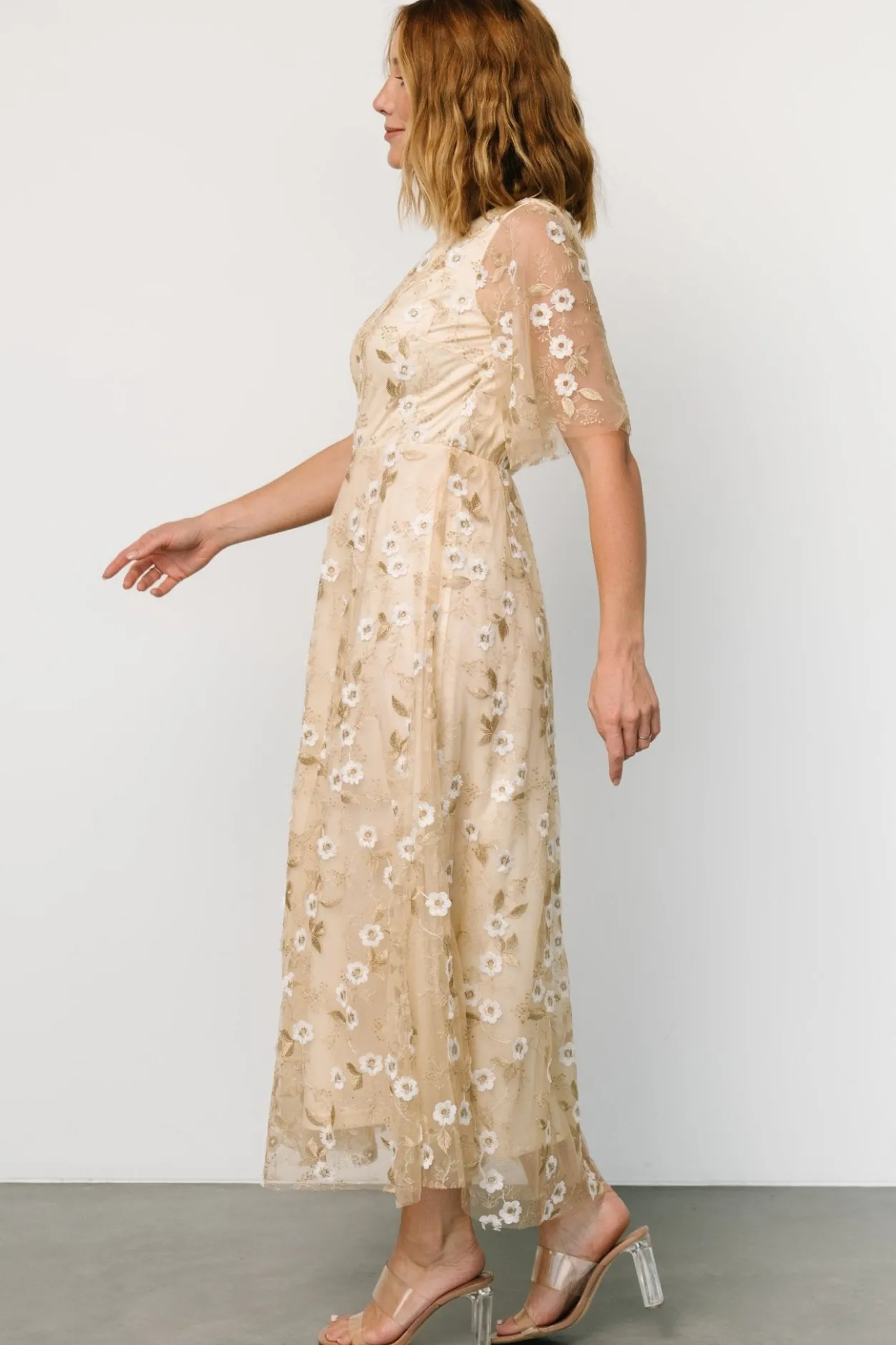 Hot Baltic Born Arabella Embroidered Tulle Maxi Dress | Gold + White Gold+White
