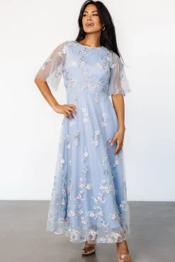 Discount Baltic Born Arabella Embroidered Tulle Maxi Dress | Light Blue + Blush LightBlue+Blush