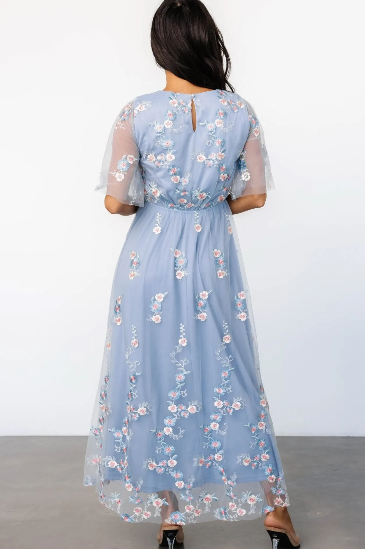 Discount Baltic Born Arabella Embroidered Tulle Maxi Dress | Light Blue + Blush LightBlue+Blush