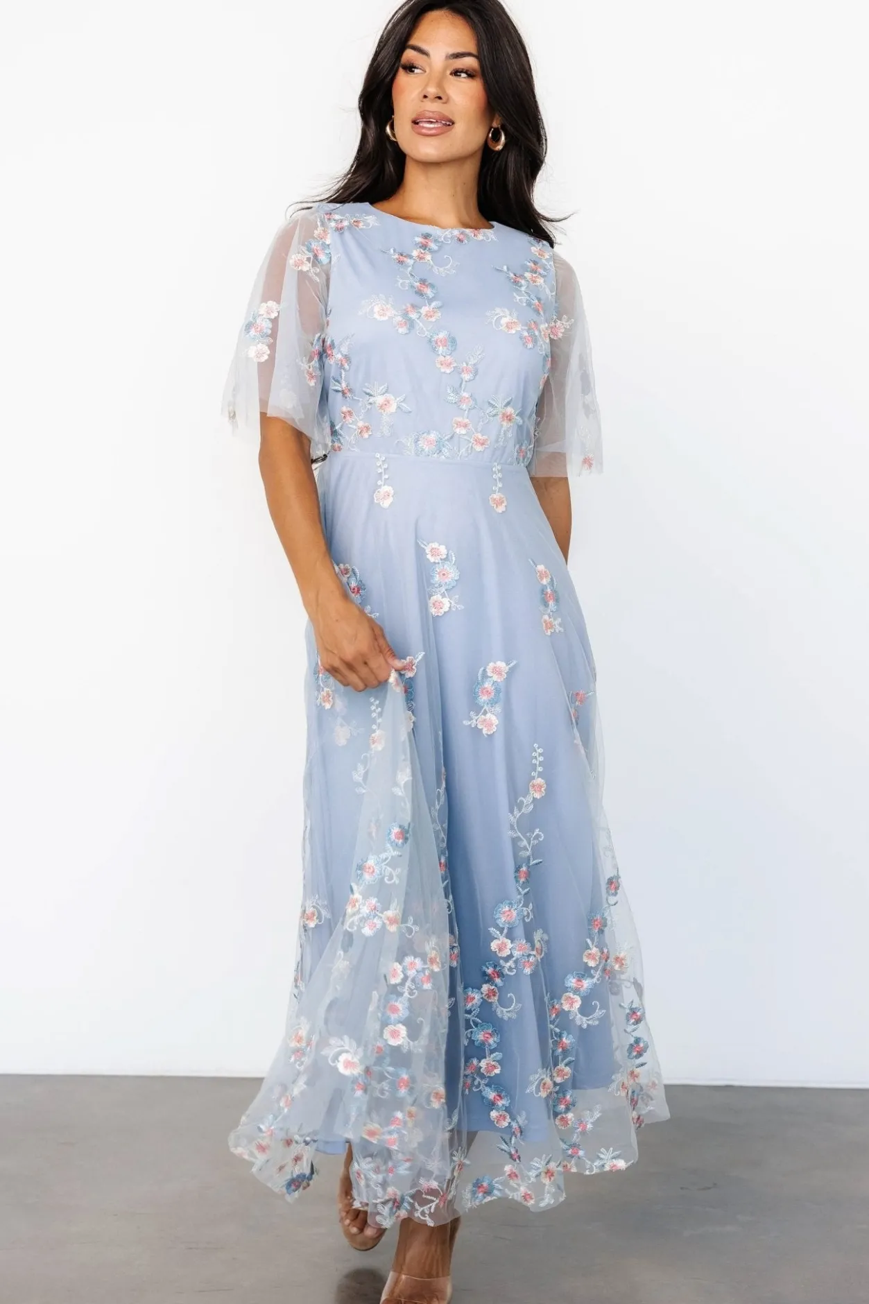 Discount Baltic Born Arabella Embroidered Tulle Maxi Dress | Light Blue + Blush LightBlue+Blush