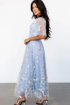 Discount Baltic Born Arabella Embroidered Tulle Maxi Dress | Light Blue + Blush LightBlue+Blush