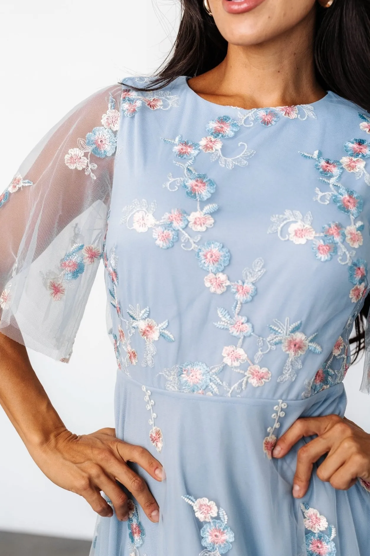 Discount Baltic Born Arabella Embroidered Tulle Maxi Dress | Light Blue + Blush LightBlue+Blush