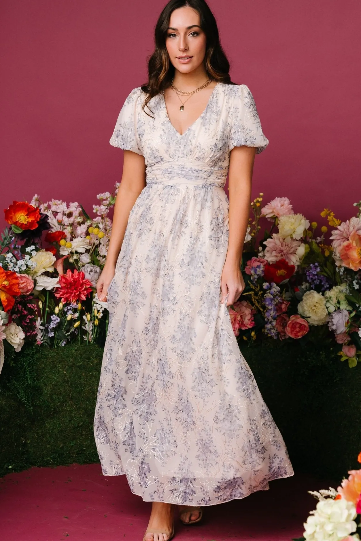 Clearance Baltic Born Ardley Maxi Dress | Cream + Blue Cream+Blue