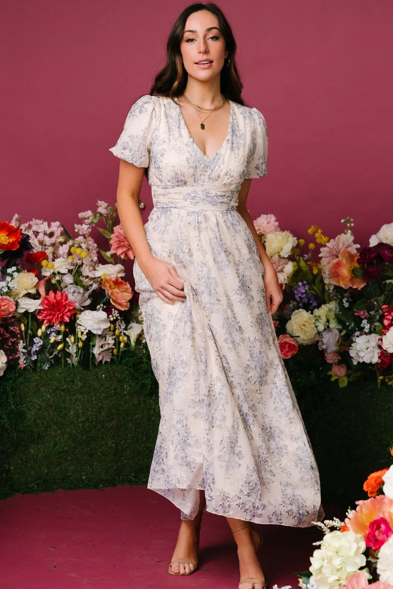 Clearance Baltic Born Ardley Maxi Dress | Cream + Blue Cream+Blue