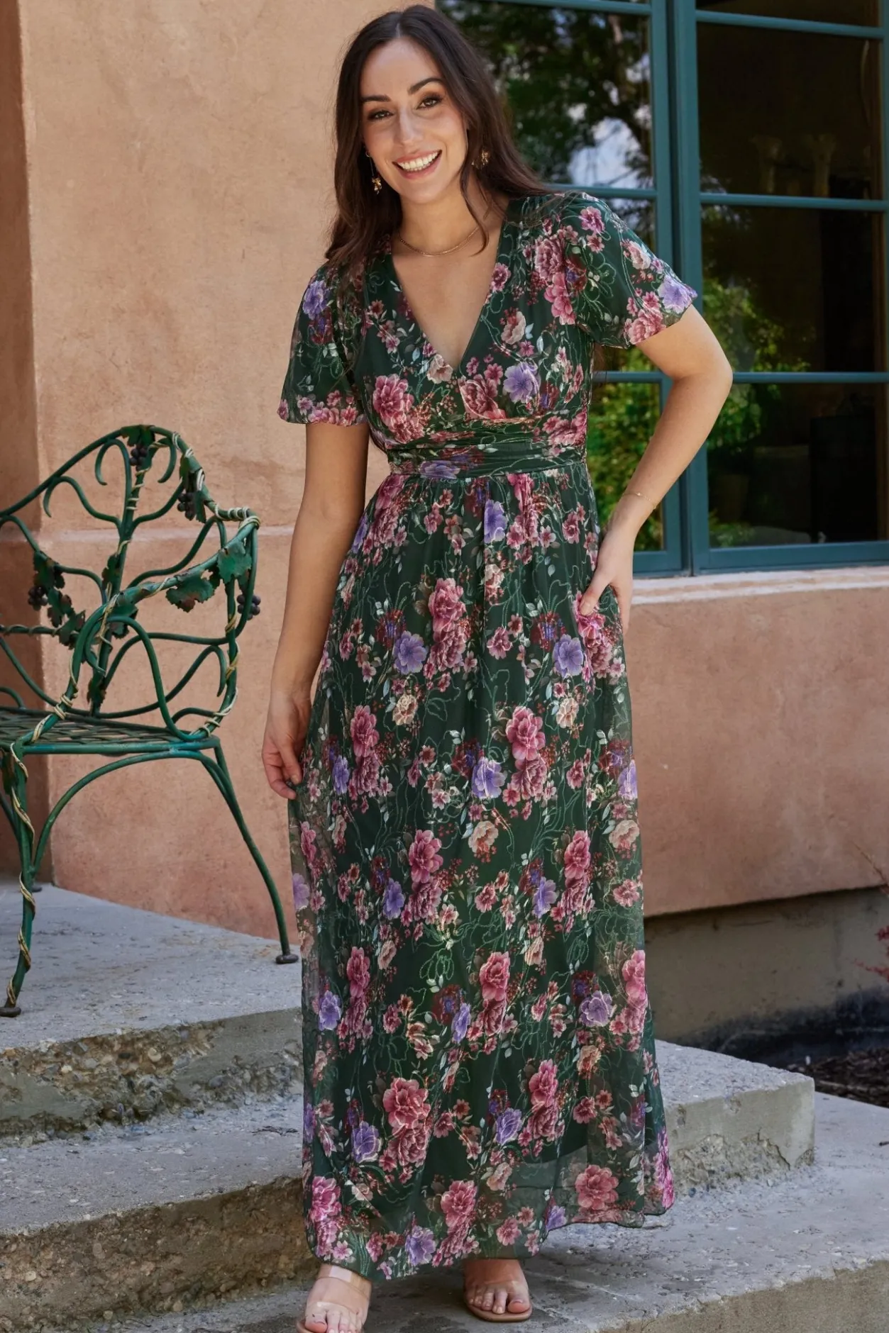 Clearance Baltic Born Ardley Maxi Dress | Green + Pink Floral Green+PinkFloral