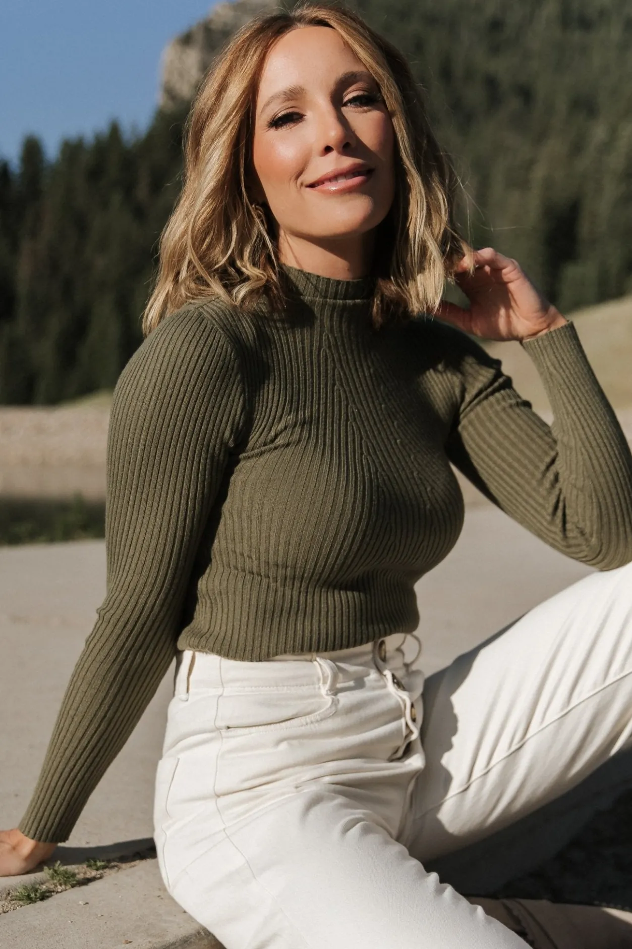 Fashion Baltic Born Ari Ribbed Long Sleeve Top | Olive