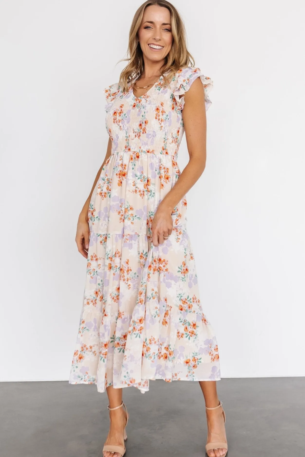 Clearance Baltic Born Arla Smocked Maxi Dress | Cream Floral CreamFloral