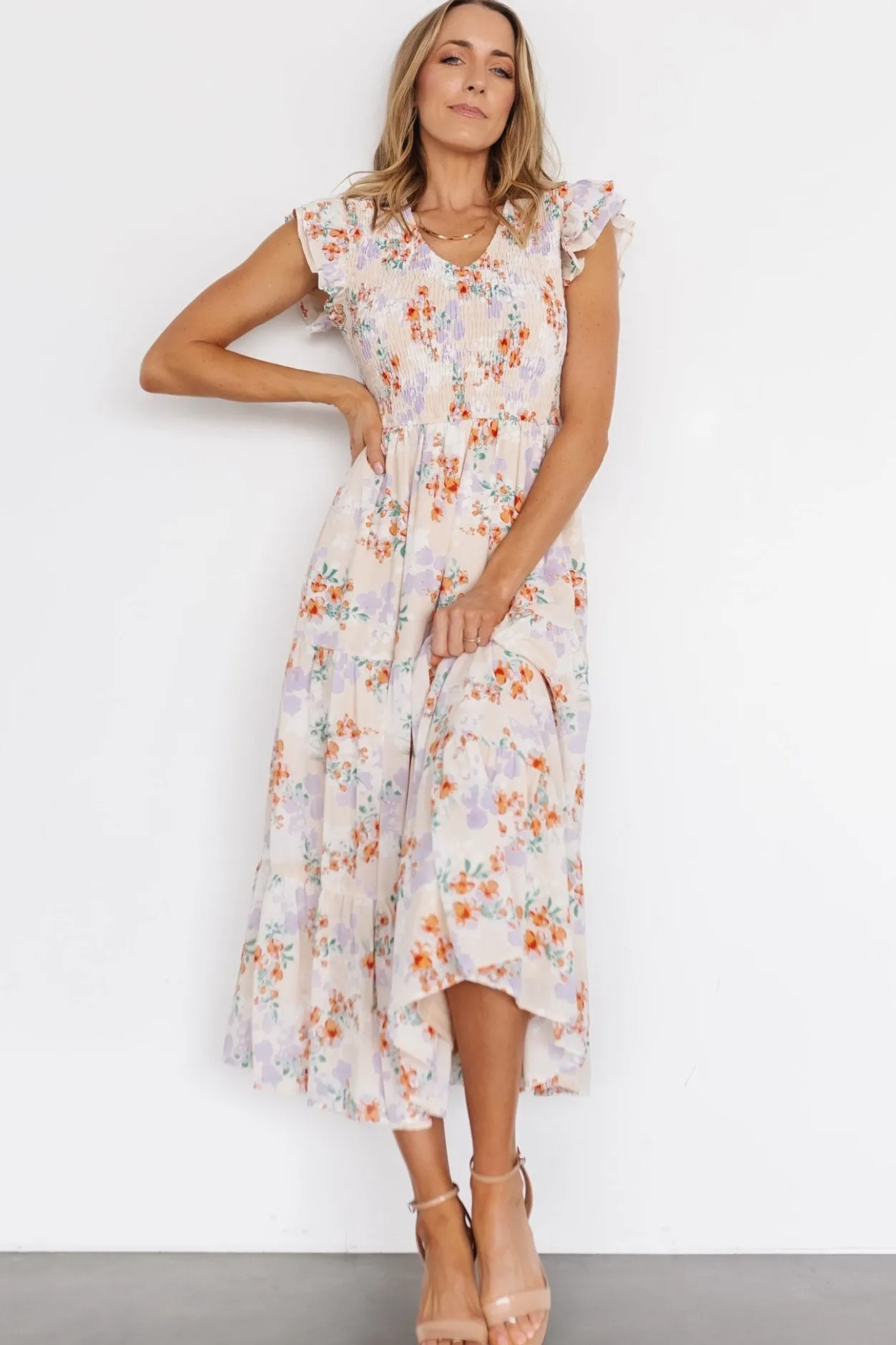Clearance Baltic Born Arla Smocked Maxi Dress | Cream Floral CreamFloral