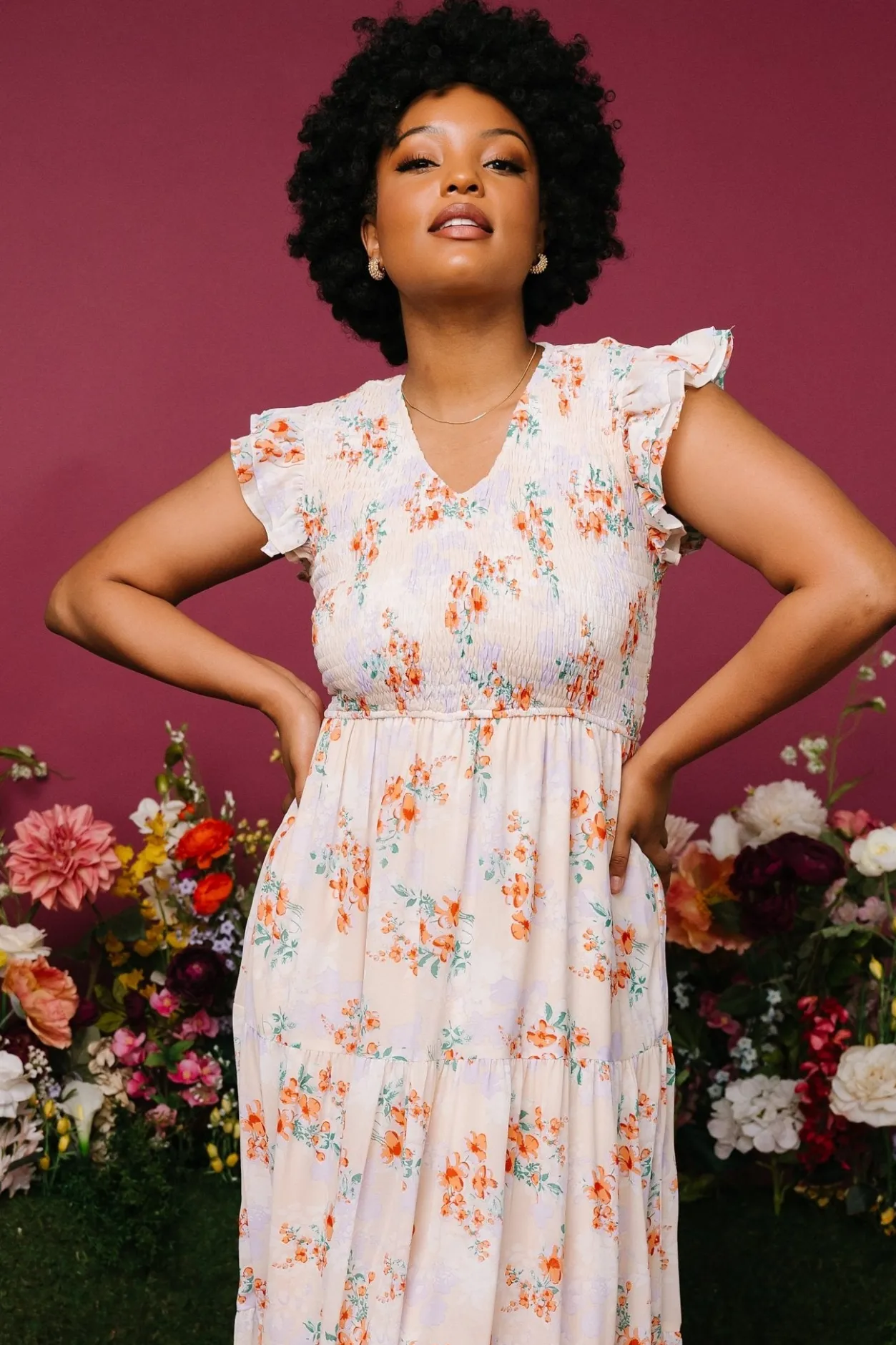 Clearance Baltic Born Arla Smocked Maxi Dress | Cream Floral CreamFloral