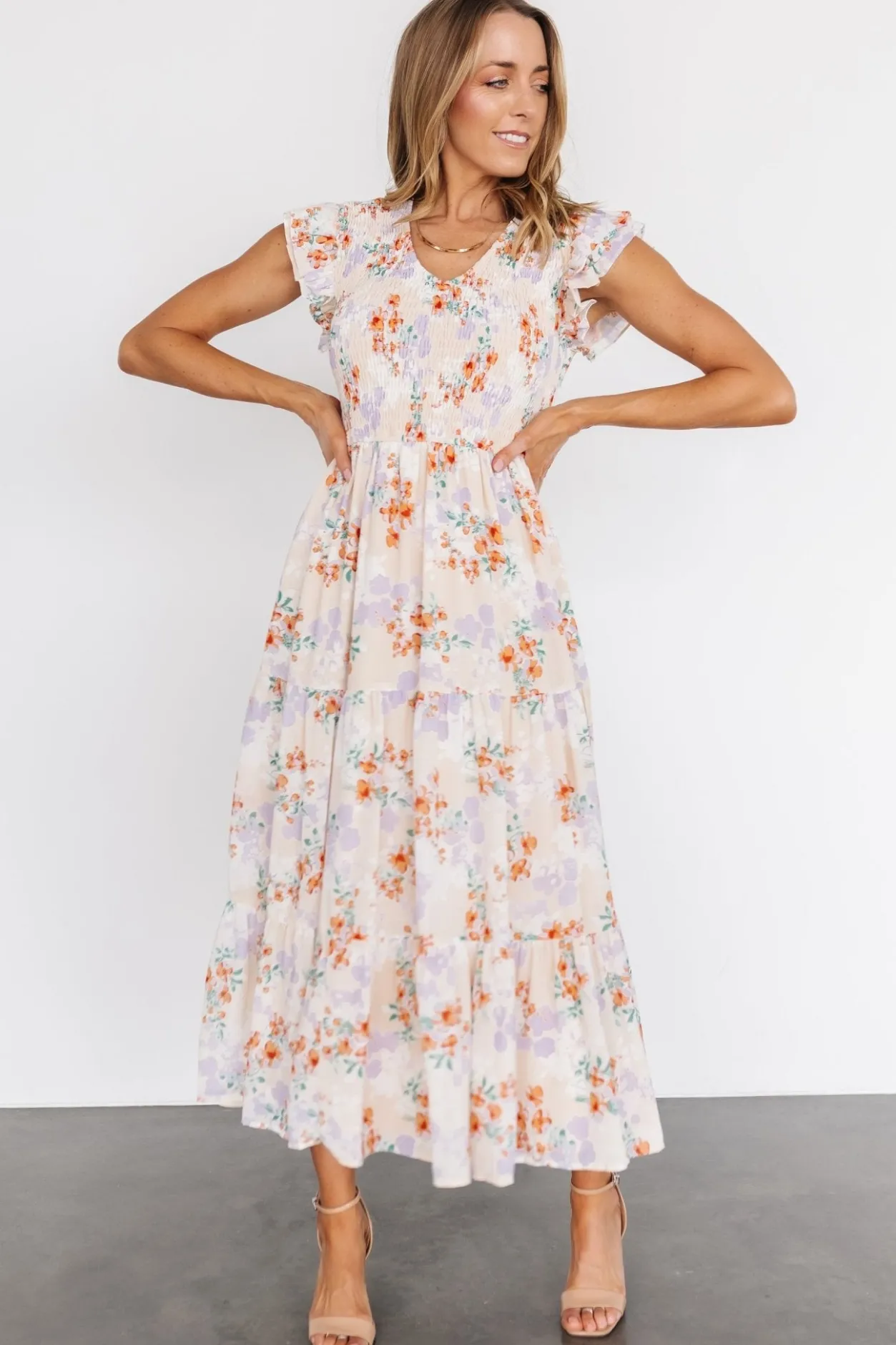 Clearance Baltic Born Arla Smocked Maxi Dress | Cream Floral CreamFloral