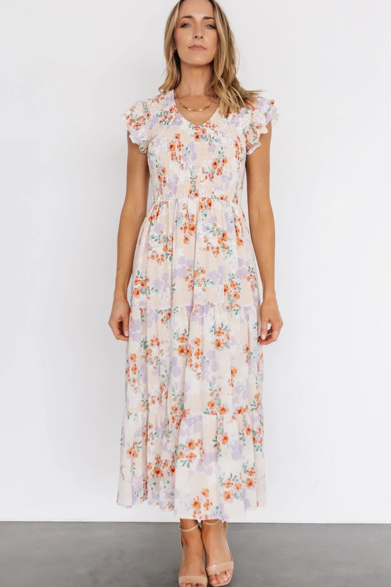 Clearance Baltic Born Arla Smocked Maxi Dress | Cream Floral CreamFloral