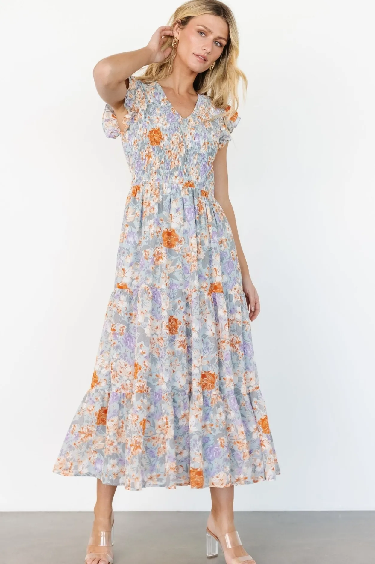 Online Baltic Born Arla Smocked Maxi Dress | Light Blue Floral LightBlueFloral