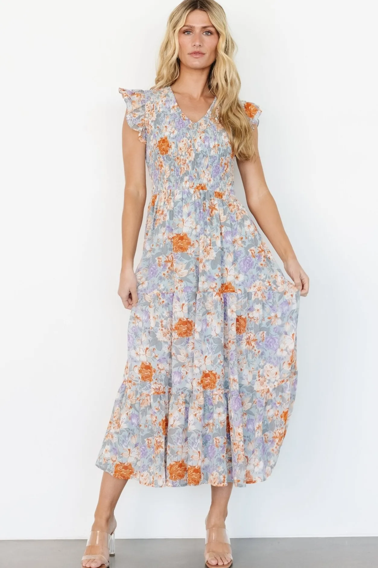Online Baltic Born Arla Smocked Maxi Dress | Light Blue Floral LightBlueFloral