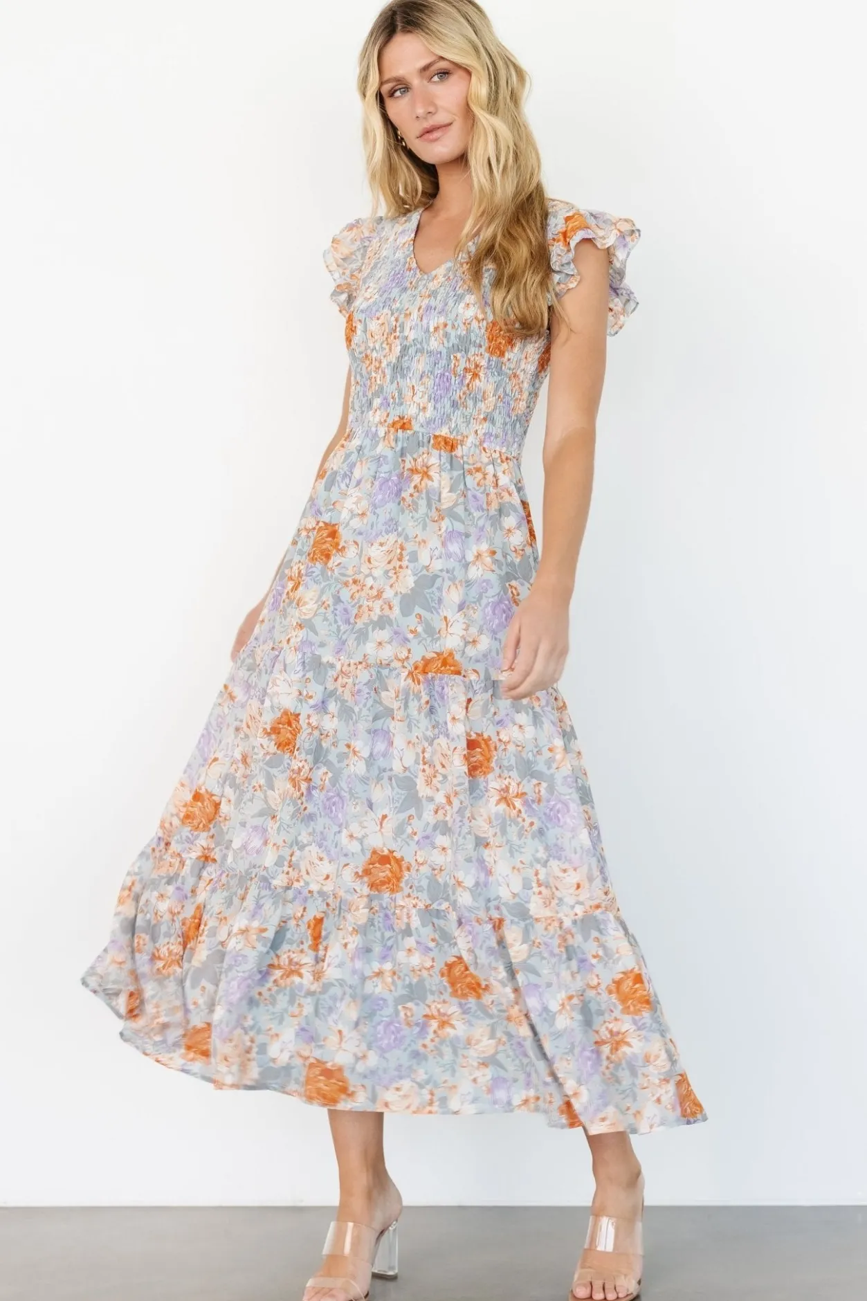 Online Baltic Born Arla Smocked Maxi Dress | Light Blue Floral LightBlueFloral