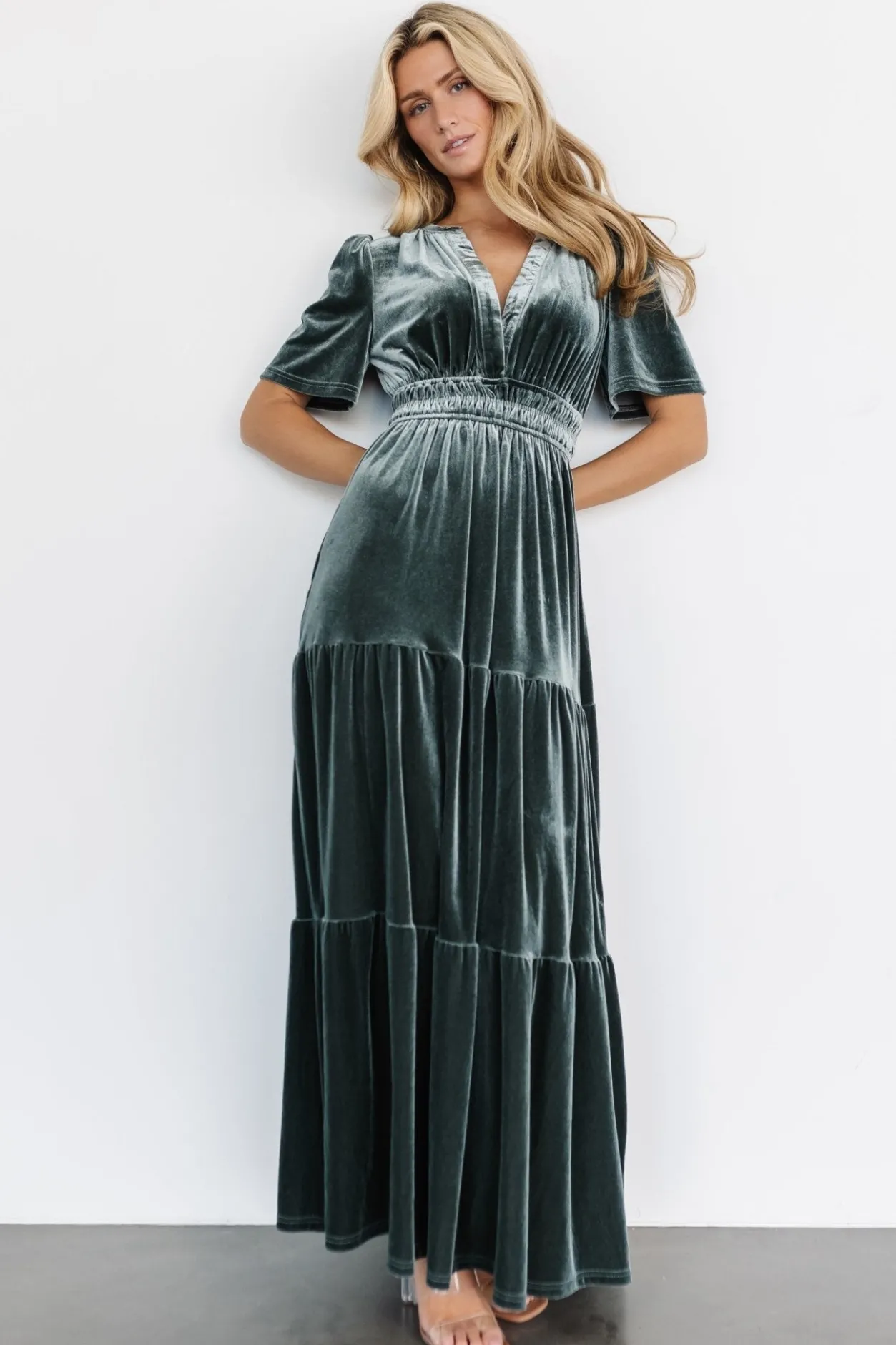 Online Baltic Born Artemis Velvet Maxi Dress | Eucalyptus