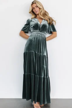 Online Baltic Born Artemis Velvet Maxi Dress | Eucalyptus