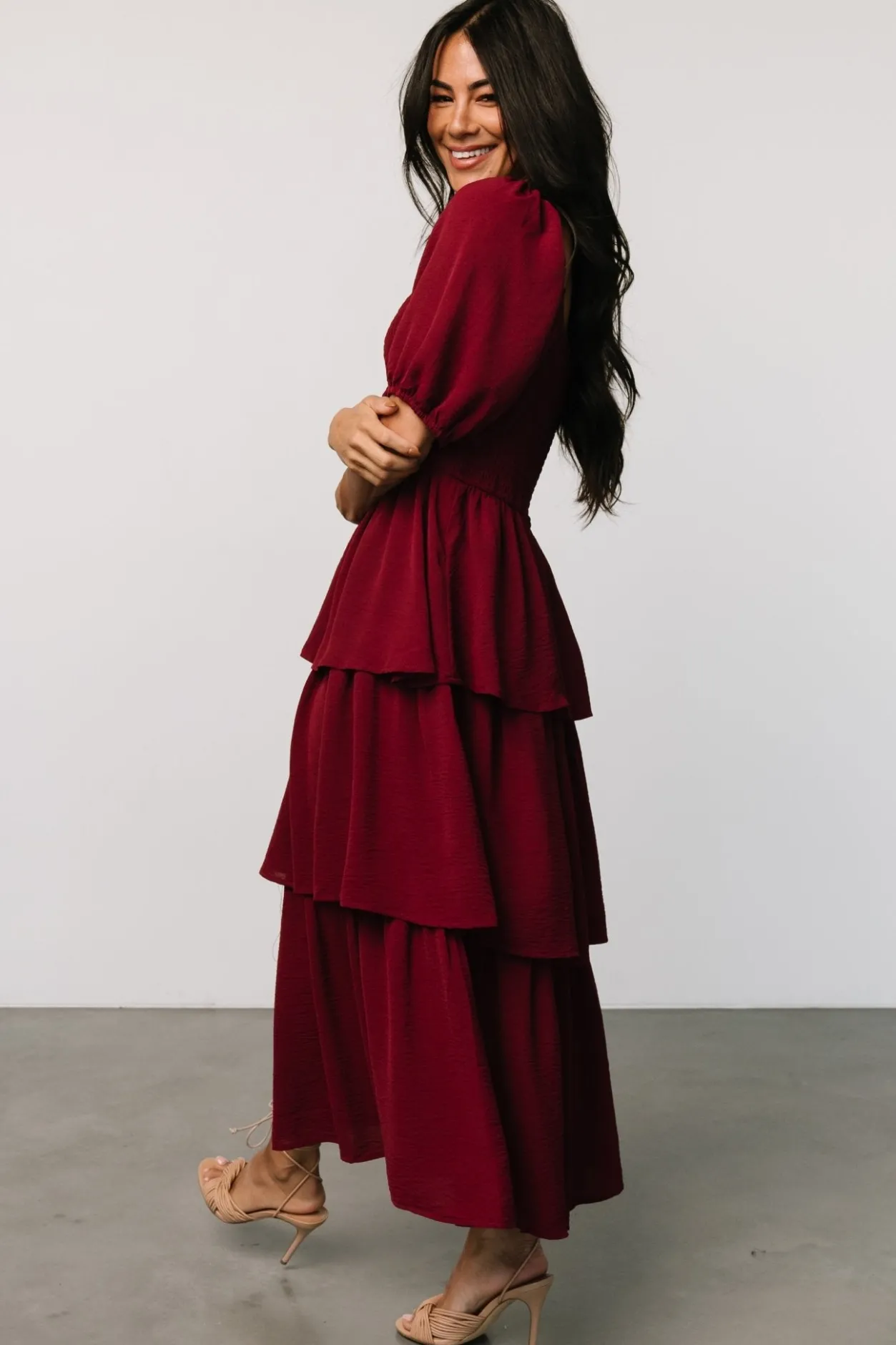Clearance Baltic Born Ashbourne Tiered Dress | Burgundy