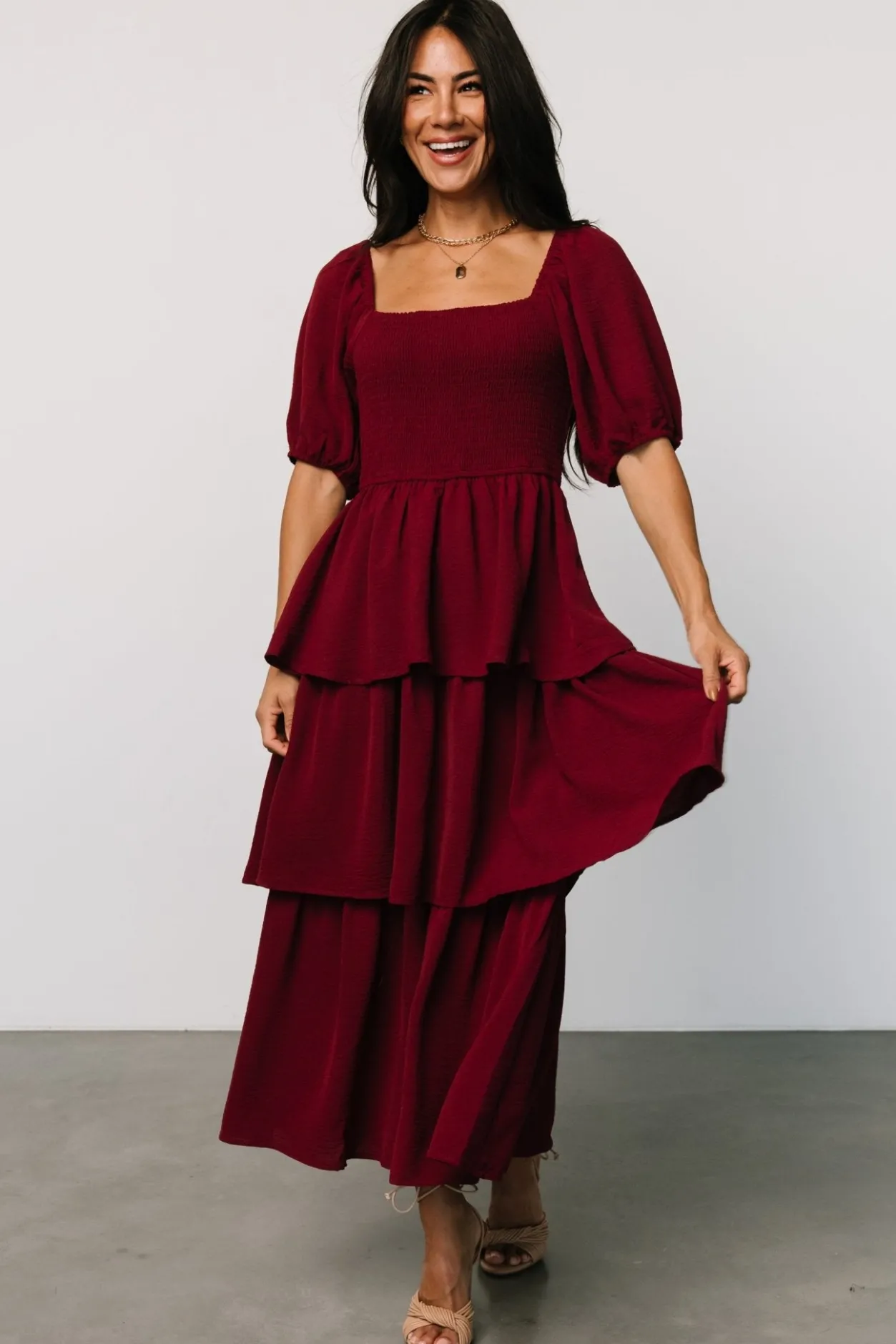 Clearance Baltic Born Ashbourne Tiered Dress | Burgundy