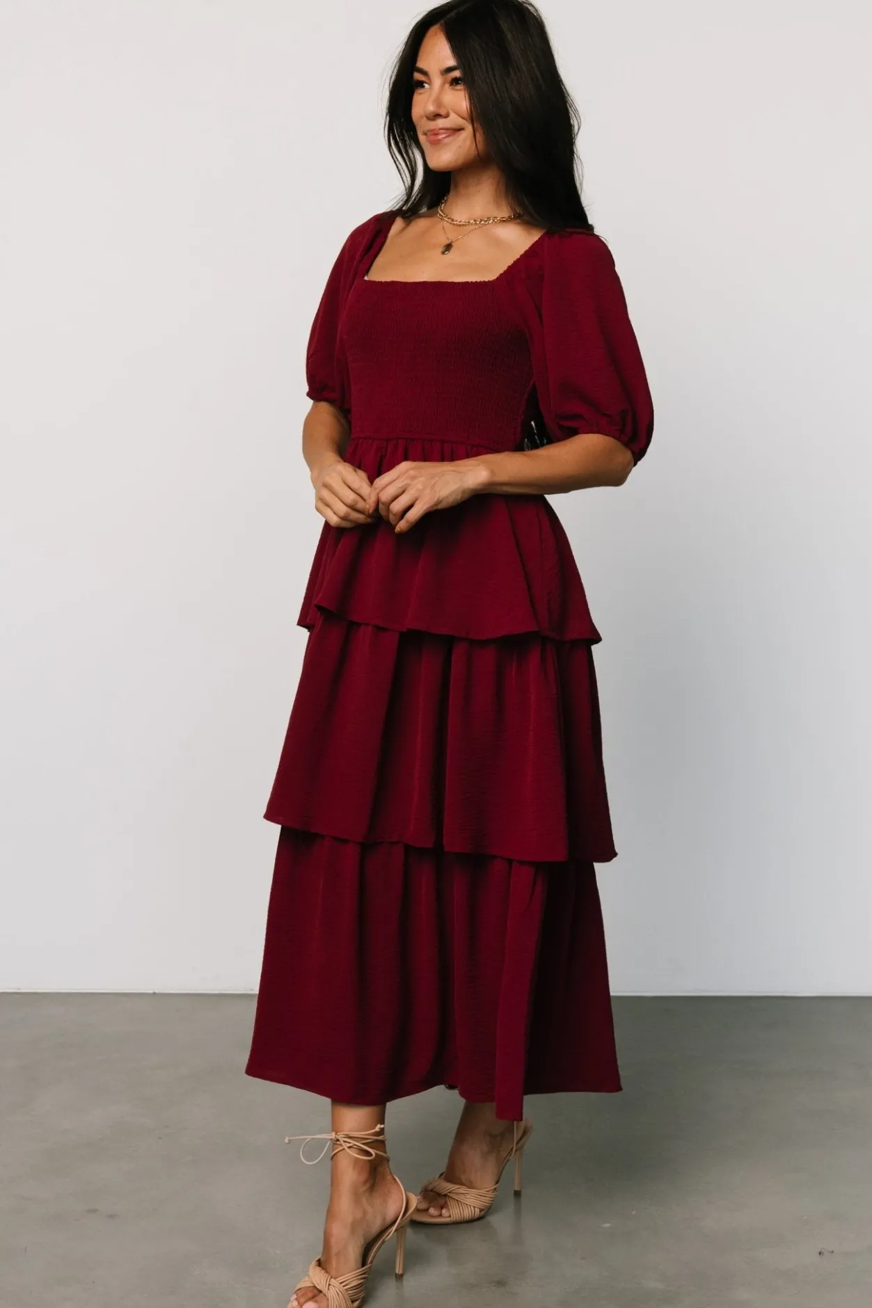 Clearance Baltic Born Ashbourne Tiered Dress | Burgundy