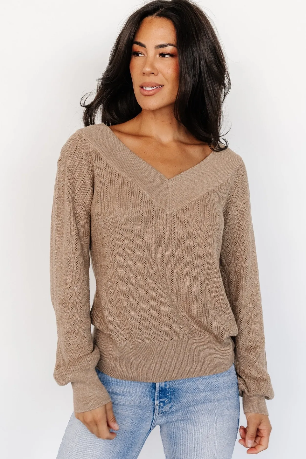 Clearance Baltic Born Ashby V Neck Sweater Top | Mocha