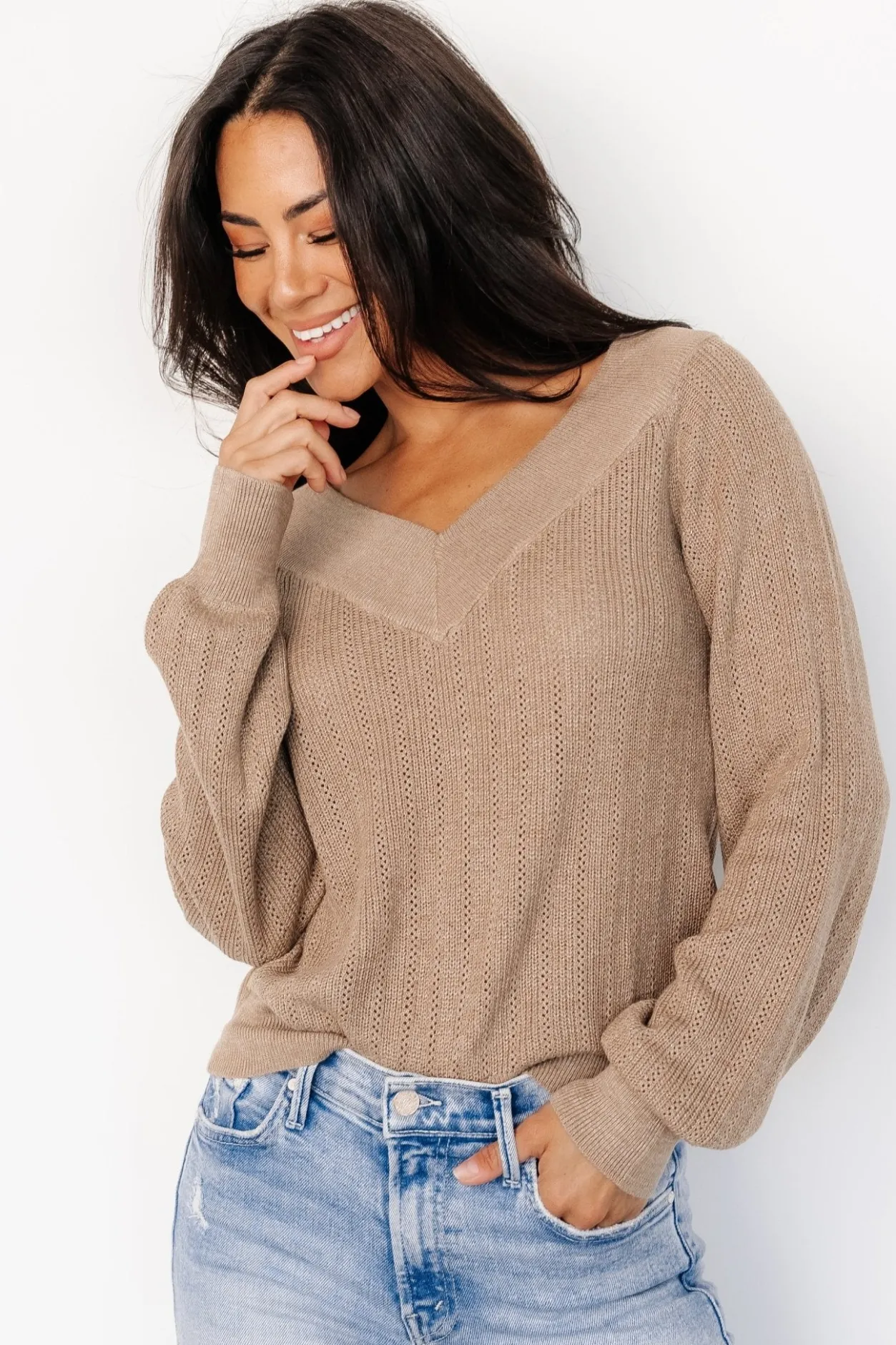Clearance Baltic Born Ashby V Neck Sweater Top | Mocha