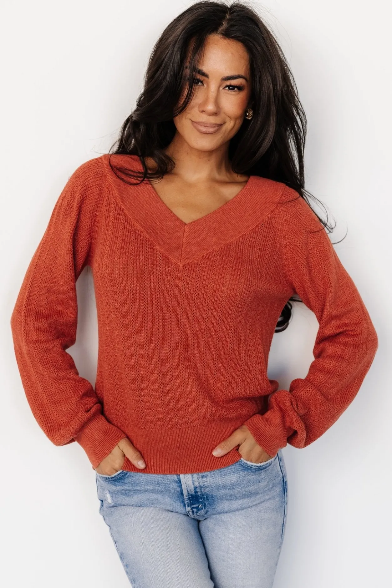 Outlet Baltic Born Ashby V Neck Sweater Top | Light Rust LightRust