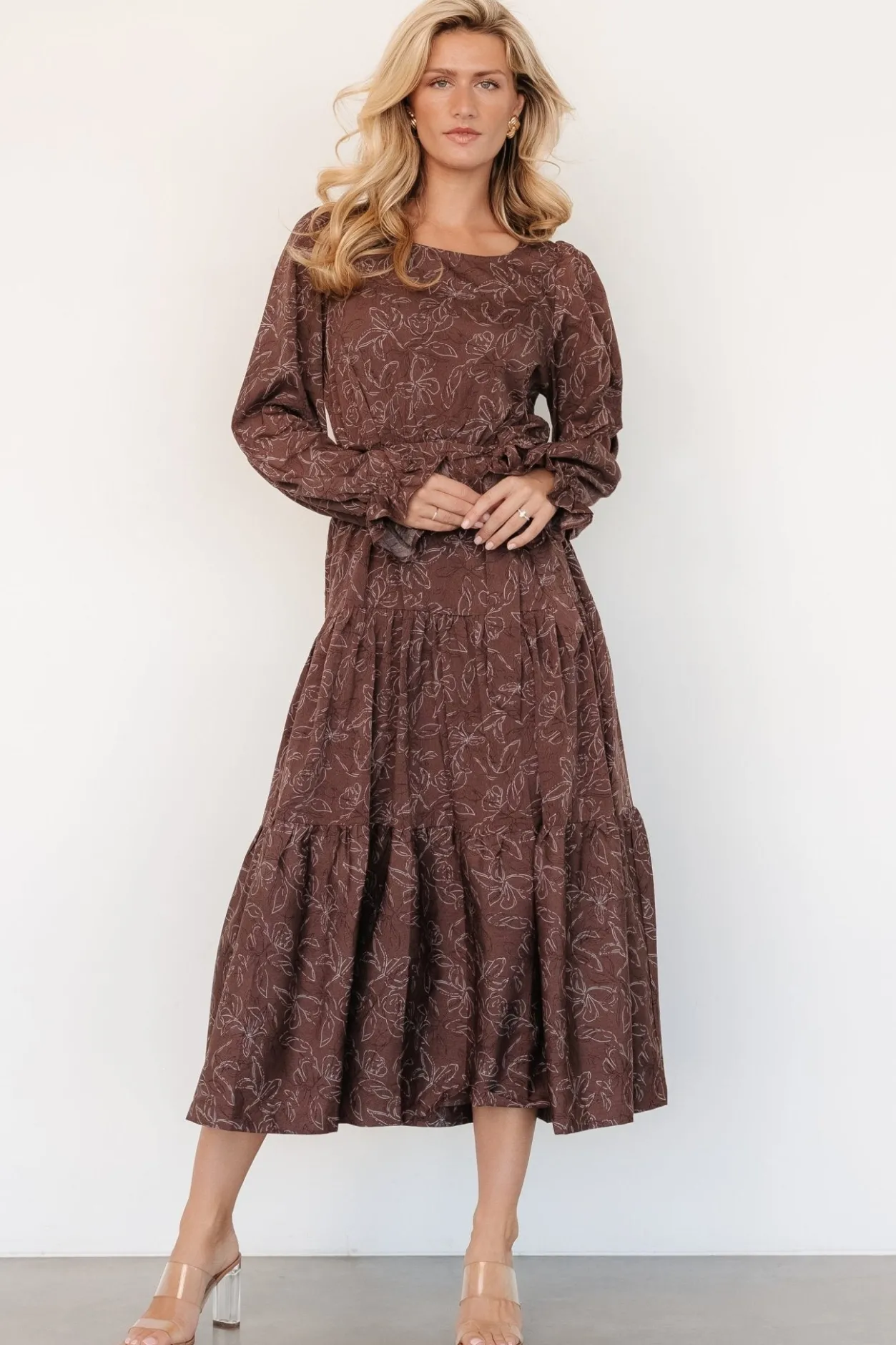 Outlet Baltic Born Ashlyn Long Sleeve Dress | Brown Print BrownPrint