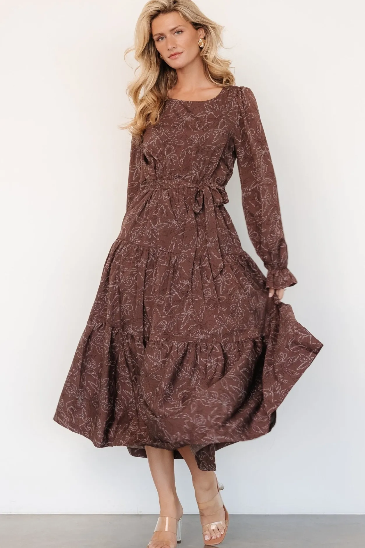 Outlet Baltic Born Ashlyn Long Sleeve Dress | Brown Print BrownPrint