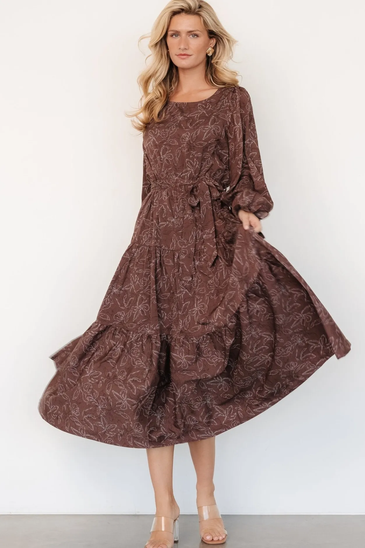 Outlet Baltic Born Ashlyn Long Sleeve Dress | Brown Print BrownPrint