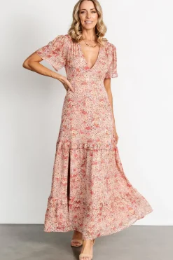 Fashion Baltic Born Audrey Deep V Maxi Dress | Blush Floral BlushFloral
