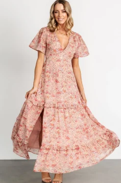 Fashion Baltic Born Audrey Deep V Maxi Dress | Blush Floral BlushFloral