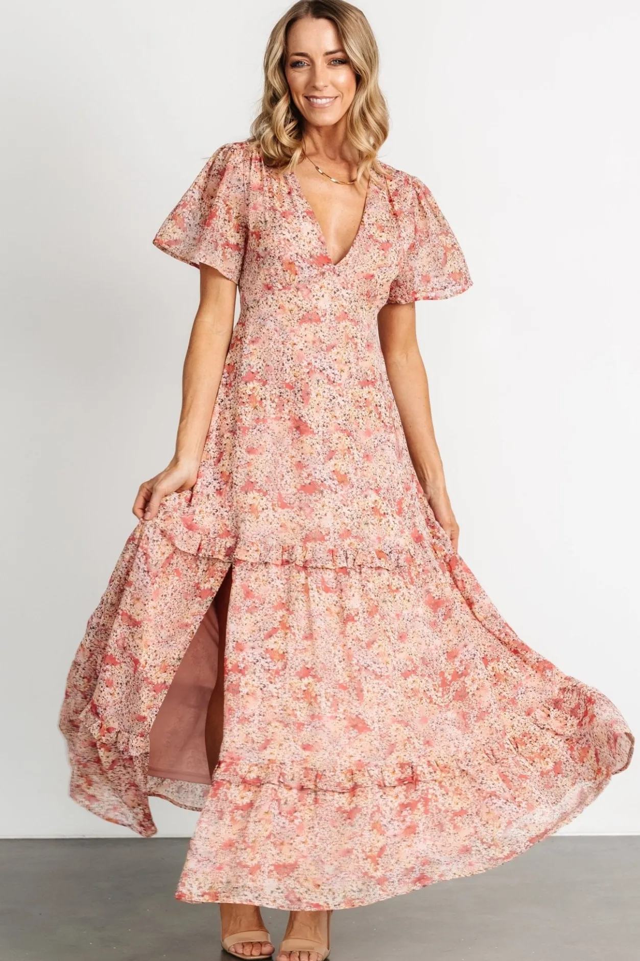 Fashion Baltic Born Audrey Deep V Maxi Dress | Blush Floral BlushFloral