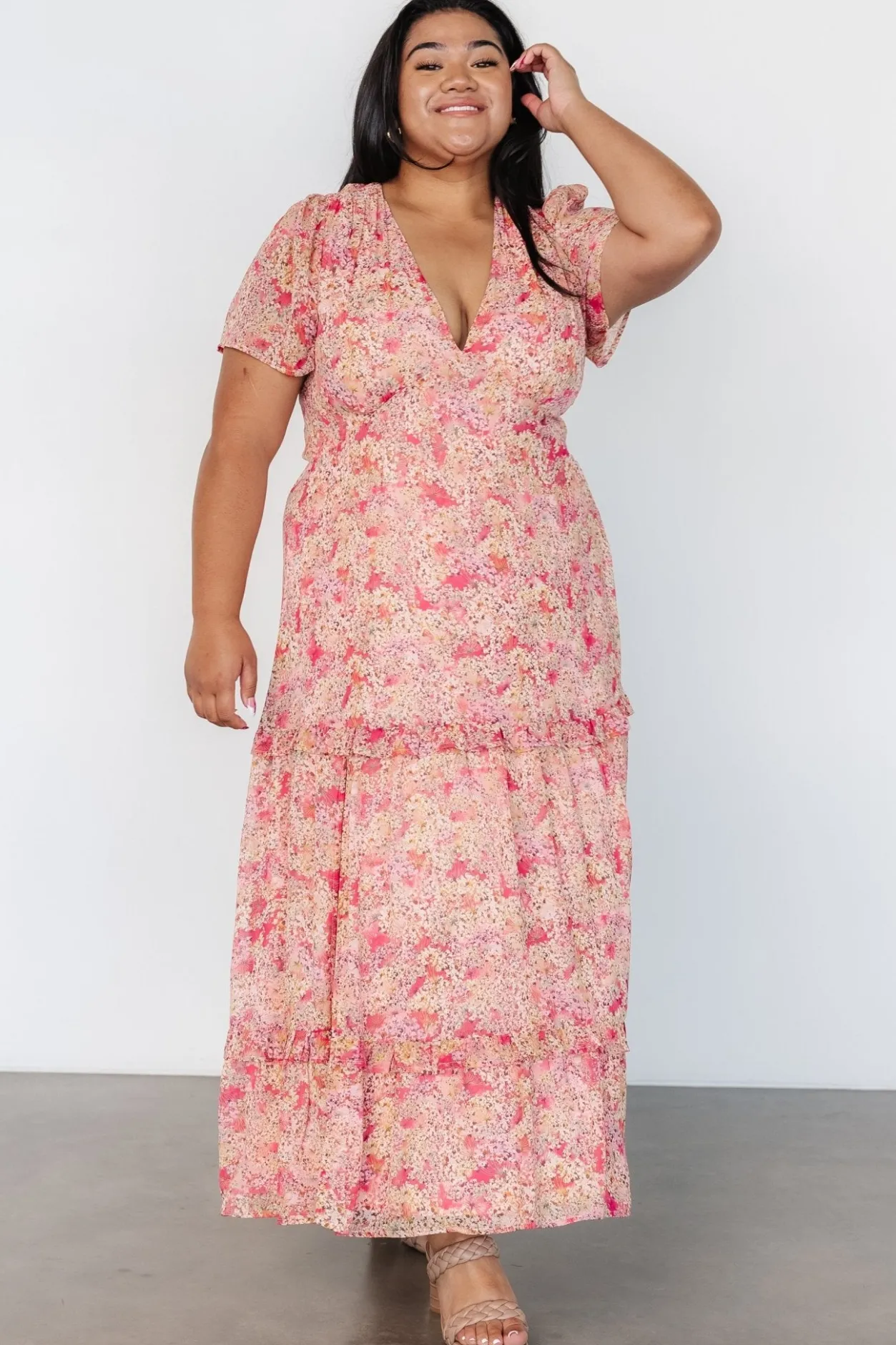 Fashion Baltic Born Audrey Deep V Maxi Dress | Blush Floral BlushFloral