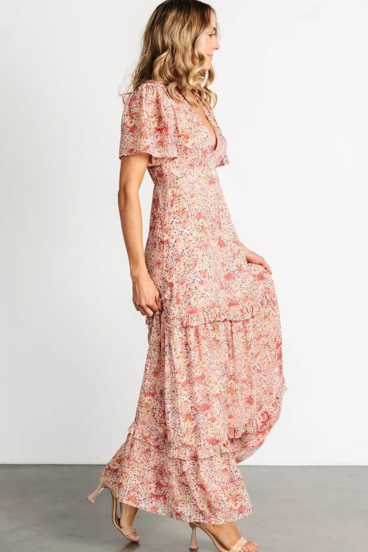 Fashion Baltic Born Audrey Deep V Maxi Dress | Blush Floral BlushFloral