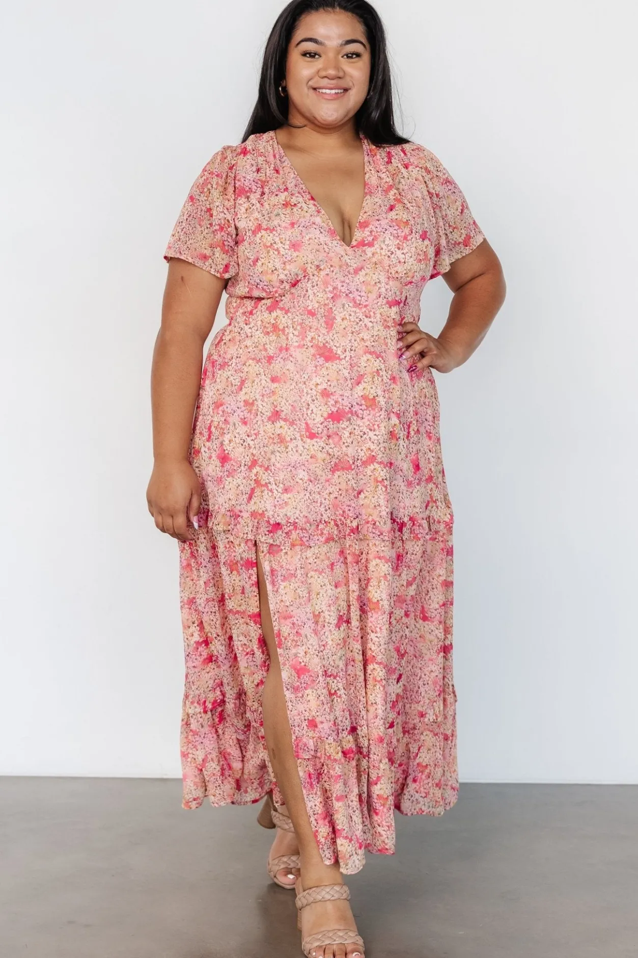 Fashion Baltic Born Audrey Deep V Maxi Dress | Blush Floral BlushFloral