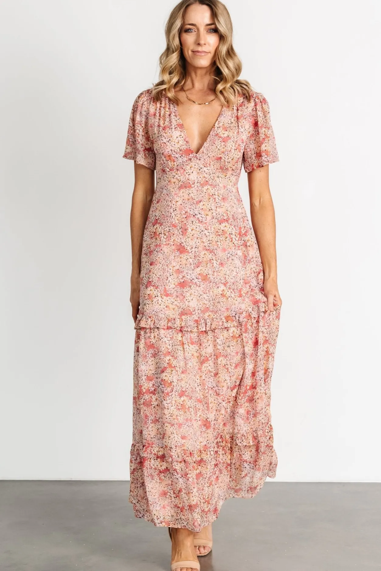 Fashion Baltic Born Audrey Deep V Maxi Dress | Blush Floral BlushFloral