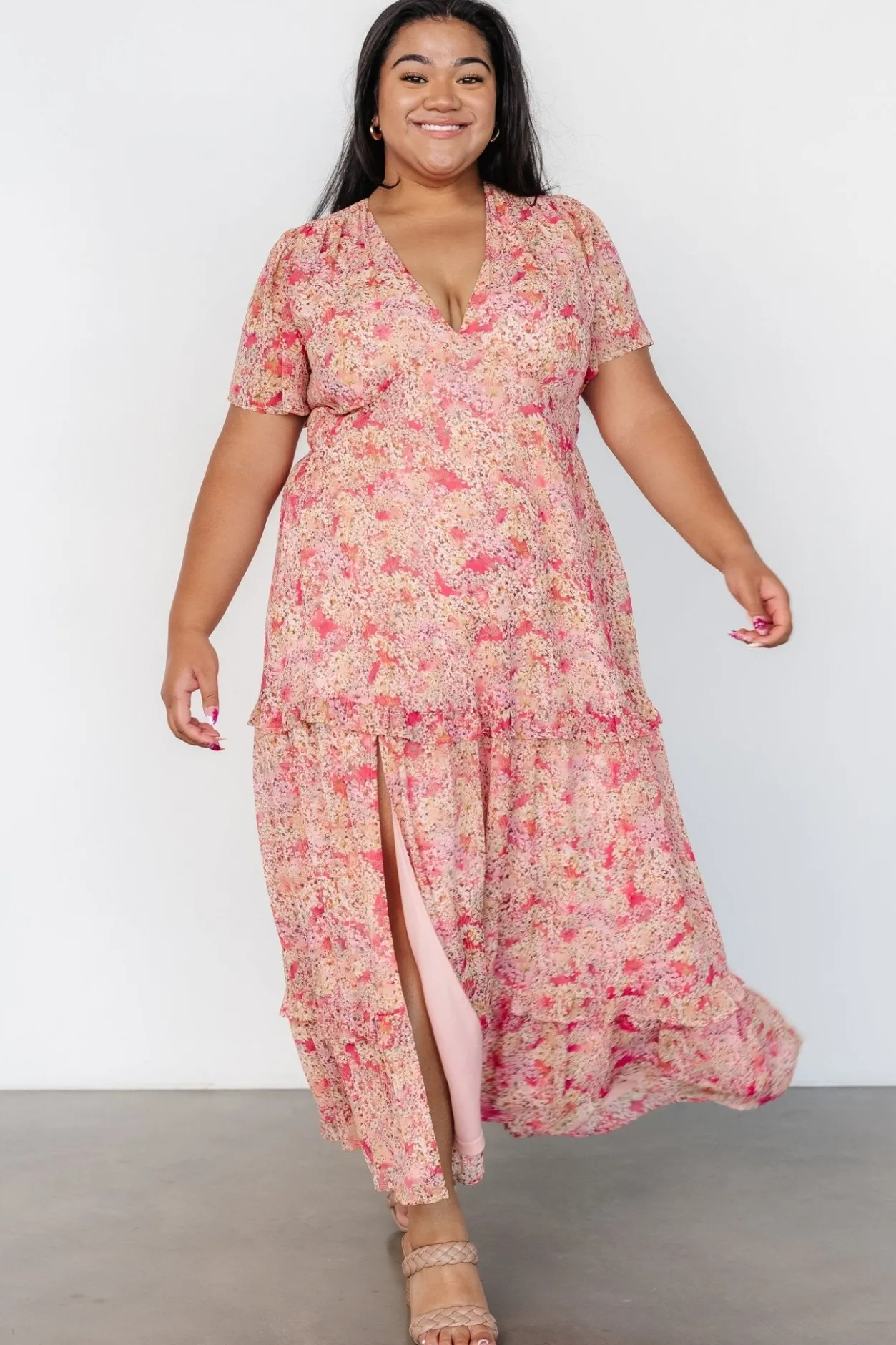 Fashion Baltic Born Audrey Deep V Maxi Dress | Blush Floral BlushFloral